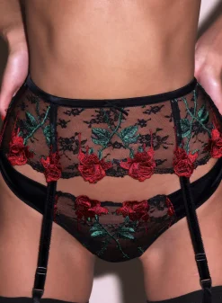 Vampire Rose Embroidery Garter Belt