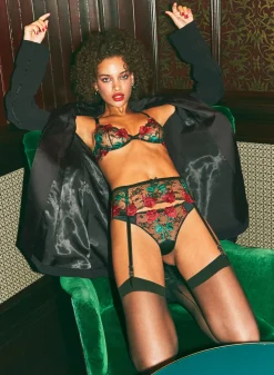 Vampire Rose Embroidery Garter Belt