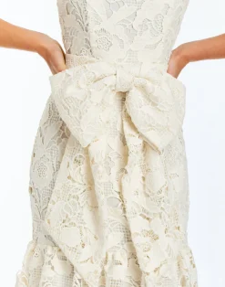 Vanessa Lace Convertible Bow Midi Dress in Ivory