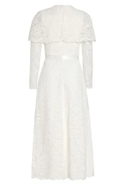 Vera White Lace Capelet Dress with Scalloped Hem
