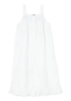 Vicki White Cotton Nightgown with Blue Smocking