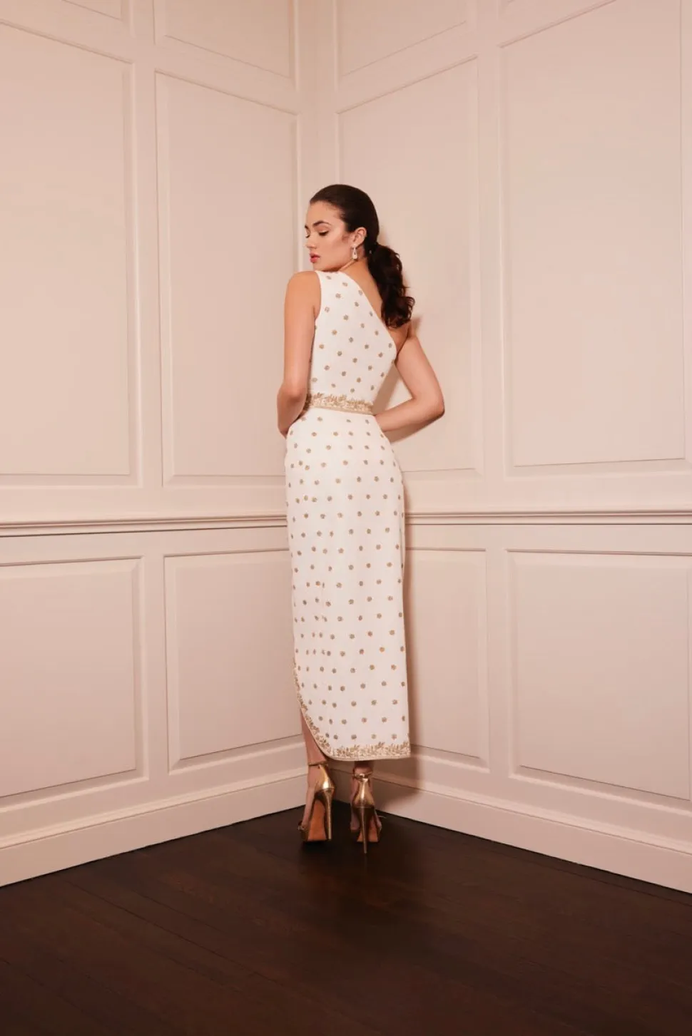 Victoire Tea-Length Dress with Embroidery