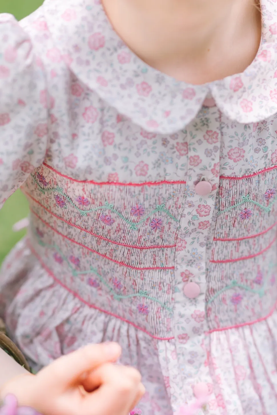 Violette Pink Floral Short Puff Smocked Dress