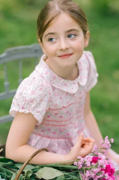 Violette Pink Floral Short Puff Smocked Dress