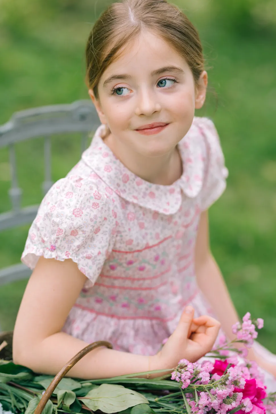 Violette Pink Floral Short Puff Smocked Dress