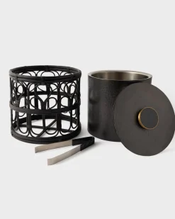 Viya Ice Bucket in Cane and Brass with Tongs