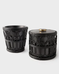 Viya Ice Bucket in Cane and Brass with Tongs