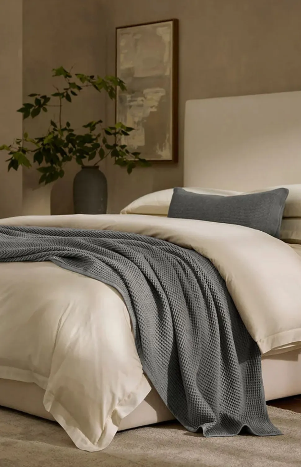 Waffle Bed Blanket in Stone