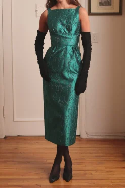 Waist Inset Slim Dress in Teal