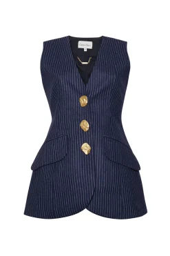 Wes Vest in Navy Chalk Stripe