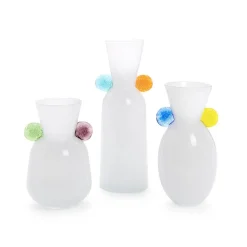 White Art Glass Vase with Colored Accents, Set of 3