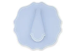 White Dotted Air Blue Linen Napkin and Placemat, Set of 2