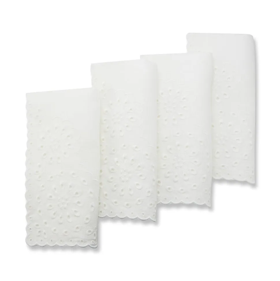 White Eyelet Dinner Napkins, Set of 4