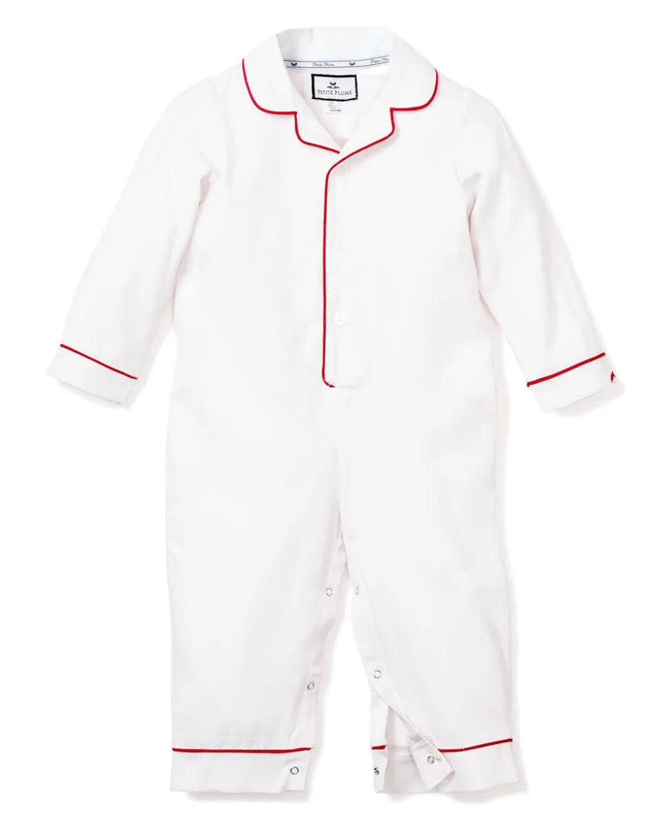 White Festive Romper with Red Piping