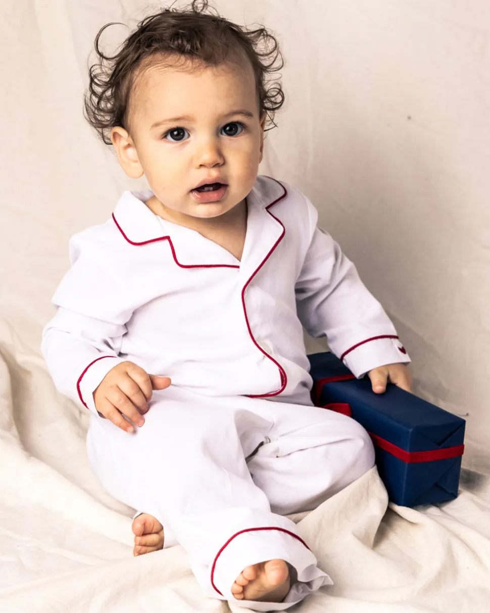 White Festive Romper with Red Piping