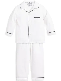White Pajama Set with Navy Piping