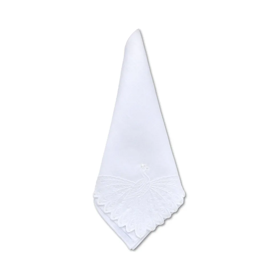 White Peacock Dinner Napkins, Set of 4