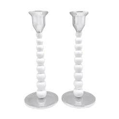 White Pearled Candlestick Set