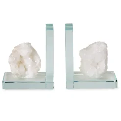 White Quartz Crystal Bookends, Set of 2