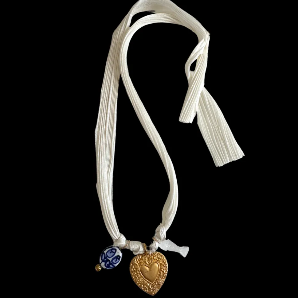 White Ribbon Charm Necklace