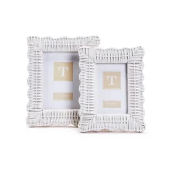 White Scalloped Wicker Weave Photo Frame, Set of 2