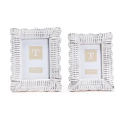 White Scalloped Wicker Weave Photo Frame, Set of 2
