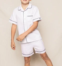 White Short Set with Navy Piping