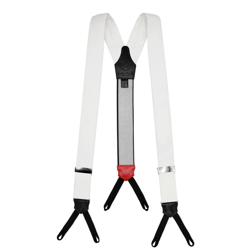 White Silk and Leather Suspenders