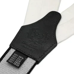 White Silk and Leather Suspenders