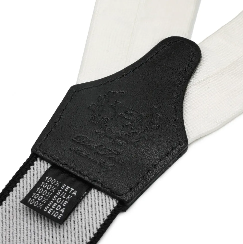 White Silk and Leather Suspenders