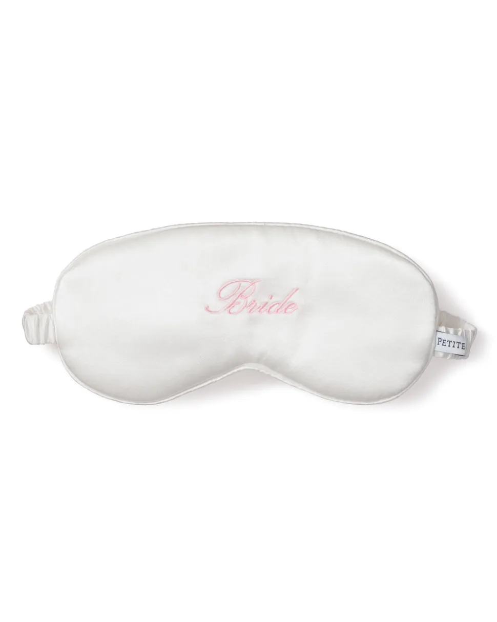 White Silk Bride Sleep Mask with Pink Embroidery