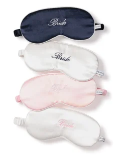 White Silk Bride Sleep Mask with Navy Embroidery