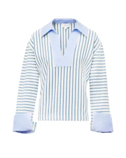 Whitney Top in Cream & Blue Bird Thin Stripe