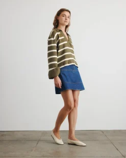 Whitney Top in Fern & Cream Wide Stripe