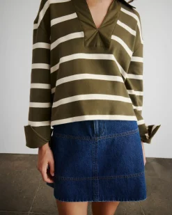 Whitney Top in Fern & Cream Wide Stripe