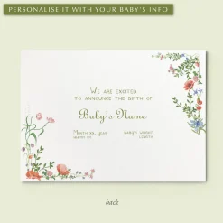 Wild Blooms Birth Announcement Photo, Set of 50