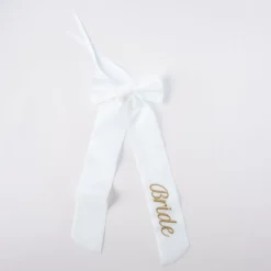 Wine Bow “Bride” in White with Gold