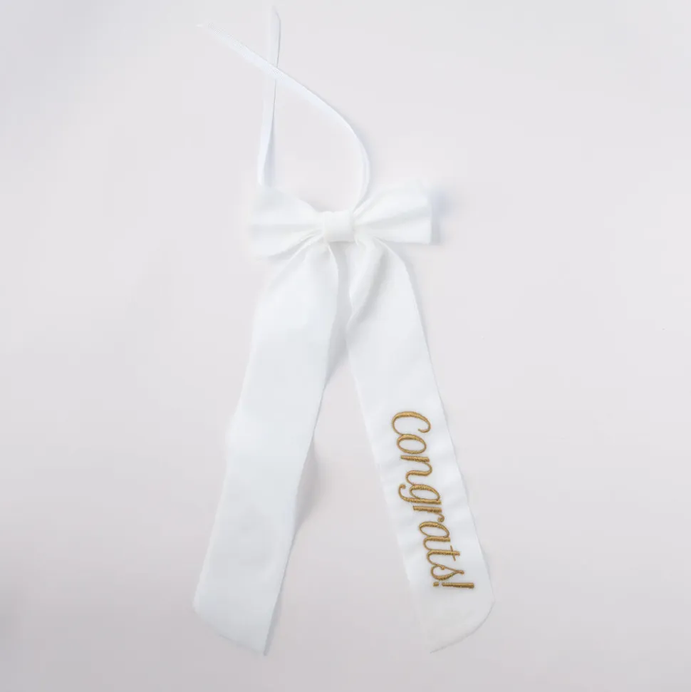 Wine Bow “Congrats” in White with Gold