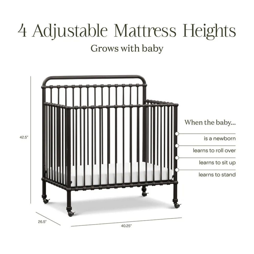 Winston 4-in-1 Convertible Mini Crib in Vintage Iron