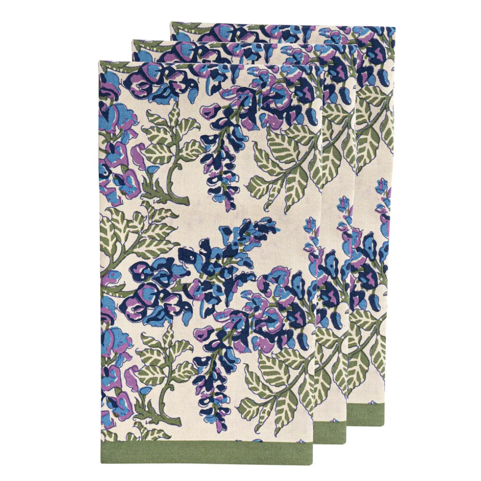 Wisteria Tea Towels in Blue & Green, Set of 3
