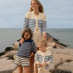 Women's Cream and Blue Stripe Knit Cardigan