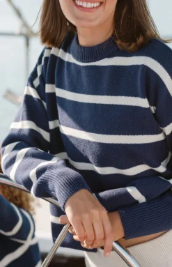 Women’s Navy And Cream Wide Stripe Knit Sweater