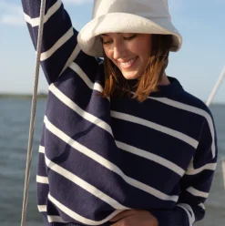 Women’s Navy And Cream Wide Stripe Knit Sweater