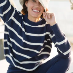 Women’s Navy And Cream Wide Stripe Knit Sweater