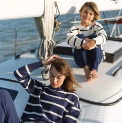 Women’s Navy And Cream Wide Stripe Knit Sweater