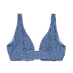 Women's Navy Gingham Tie-Front Bikini Top