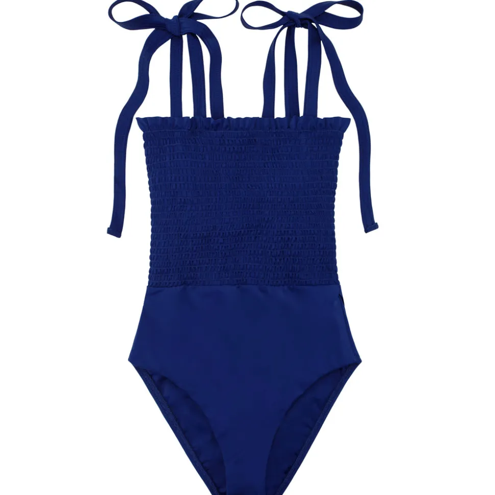 Women's Navy Smocked One Piece