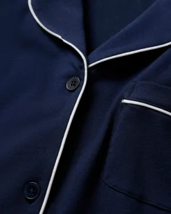 Women's Pima Crop Set in Navy with White Piping