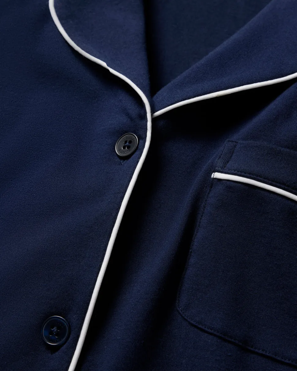 Women's Pima Crop Set in Navy with White Piping