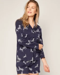 Women’s Pima Long Sleeve Short Set in Zèbre de Nuit